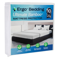 Ergo Bedding Ultimate Bamboo Mattress Protector-Waterproof-Hypoallergenic-Vinyl Free, Ultra Soft Breathable, Noiseless